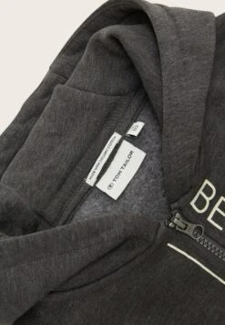 Tom Tailor Mit Textprint  - Sweater Met Rits - Dark Grey Melange -Fusion 09a14bd0aa564e448587a375c4e1dd07