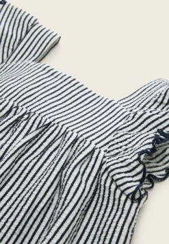 Tom Tailor Mit Volant - Jurk - Vertical Off White Blue Stripe -Fusion 26190cc2bd4a4a41b4937153b2e48c2c