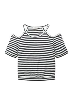 Tom Tailor Mit Cut-Outs - T-Shirt Print - Offwhite Coal Grey Stripe